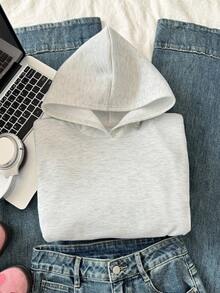 SHEIN Tween Girls' Hooded Sweatshirt, Fashion Versatile, Suitable For Children's Casual Wear, Back To School, Ceremonies, Daily Wear, School, Travel, Sports, Autumn/Winter Fall - Light Grey - View 3