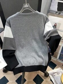 Tween Boys' Casual Colorblock Striped Knit Crew Neck Pullover Sweater Fall Winter - Grey - View 2