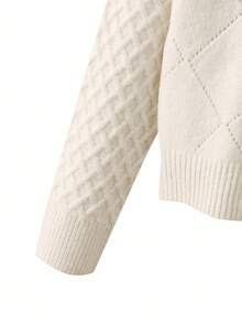 EMERY ROSE Áo len cardigan dệt kim rỗng màu trơn đơn giản tối giản cho nữ, mùa thu - trắng - Xem 3