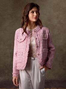 Lilora Women's Elegant Plaid Long Sleeve Single-Breasted Overcoat, Autumn/Winter Officeelegance Old Money,Concert,Tweed,ملابس شتوية للنساء