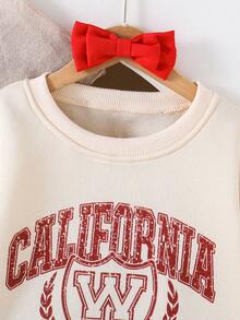 Tween Girl Ribbed Collar, Cuffs & Hem Crew Neck Letter Print Sweatshirt & Plaid Pleated Mini Skirt Set Fall Winter - Apricot - View 3