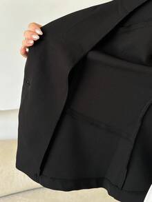 Modelyn 大码女式优雅飘逸长袖黑色领带夹克 - 黑色 - 查看 8