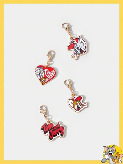 TOM & JERRY X SHEIN 1 conjunto de chaveiros com letras da moda, desenhos animados e estampas de coração