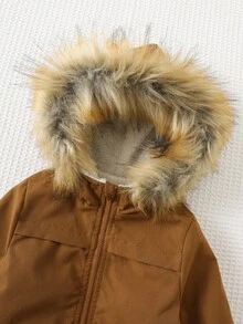 Cozy Pixies Baby Boy Hooded Fur Collar Thermal Lined Windbreaker Jacket, Versatile & Comfortable Fall Winter