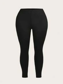 SHEIN Tall CURVE 3pcs/Set Plus Size Solid & Leopard Print Leggings/Yoga Pants, Casual For Autumn/Winter - Multicolor - View 5