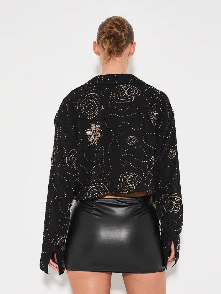 KIZN Embellished Paisley Print Button Down Shirt