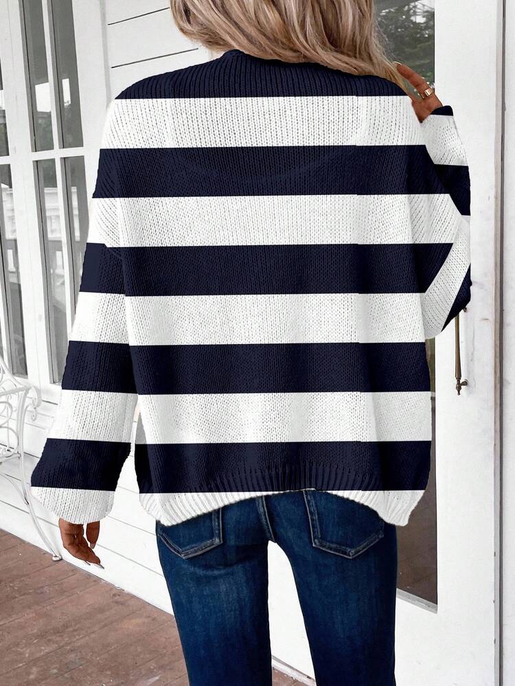 Women's Casual Contrast Stripe Cardigan In Fall/Winter