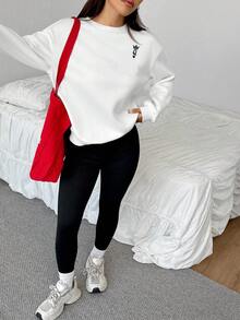 SHEIN EZwear 2 件套休闲宽松圆领扑克牌印花卫衣和紧身裤套装，时尚街头风格，适合秋冬季运动装 - 彩色 - 查看 6