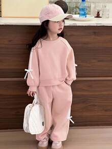 DAZY 2件套女童圆领针织卫衣套装，秋季 - 淺粉色 - 查看 5