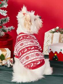 PETSIN 1 Pc Pet Christmas Cat Dog Universal Red Snowflake Fair Isle Pattern Pattern Printed Plush Warm And Comfortable Dog Christmas - Multicolor - View 5
