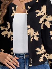 SHEIN Clasi 黑底黄花女式夹克，适合日常穿着，冬季轻便外套 - 彩色 - 查看 8
