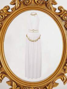 Women's Sequin Patchwork Sleeveless Cropped Top And Mesh Mini Skirt Costume Set