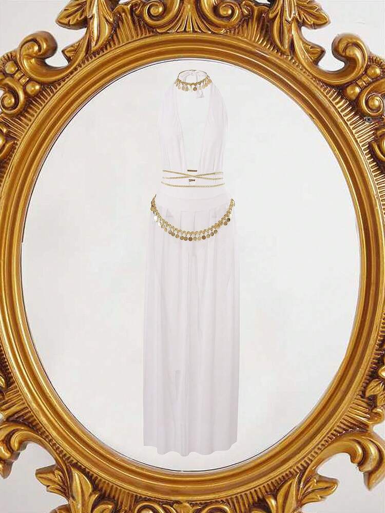 Fantasy Costume Conjunto de disfraz con top corto sin mangas con parches de lentejuelas y minifalda de malla para mujer - Blanco - Añade 6