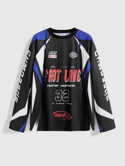 Street Life Motorcycle Style Graphic Tee, Hip Hop Hiphop Long Sleeve T-Shirt For Women