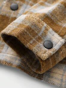 ROMWE MEN Street Life Men's Woolen Street American English Graphic Prep Plaid Printed Jacket, Autumn/Winter