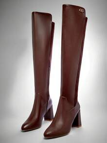 SHUZIA Giày bốt cao đến đầu gối đế dày giả da PU màu sô cô la đa năng cho nữ, thoải mái cho mùa thu đông, ngày lễ - Màu nâu Sô-cô-la - Xem 5