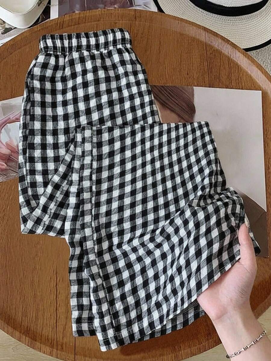 Rusticease Women's Elastic Waist Plaid Casual Straight Loose Versatile Pants Cozy Fall And Winter Clothes For Women  New Year Women's Clothes  Elegant  Gingham Pants Checkered Pants New Year Look - Black and White - View 1