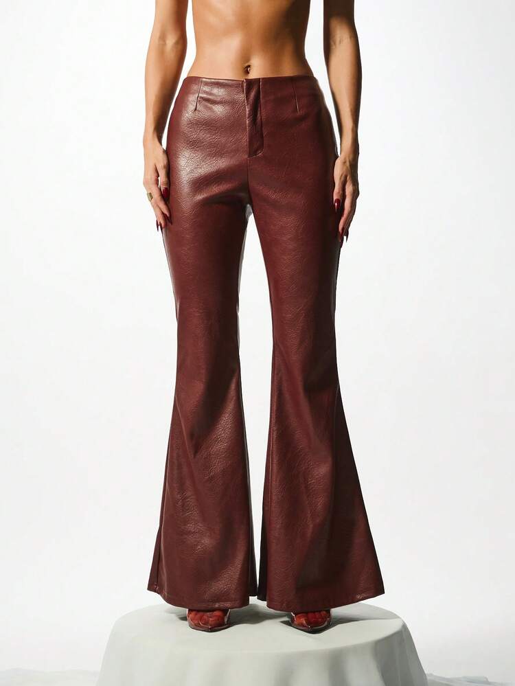 KIZN High Rise Flare Leather Trousers