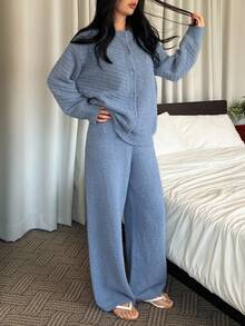 DAZY Women's Loose Textured Half Fleece Knit Fluffy Lounge Set, Fall Winter Clothes, Cozy Outfit