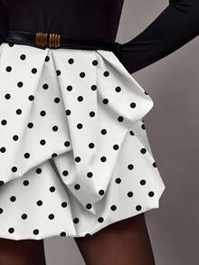 Avenya 圆领紧身泡泡下摆迷你连衣裙 - 黑與白 - 查看 2