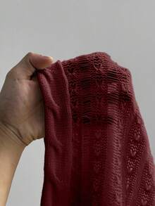 Flirla 大码女式时尚优雅波西米亚风镂空短袖宽松针织衫，适合度假、春、夏、秋季穿着。 - 酒紅色 - 查看 6