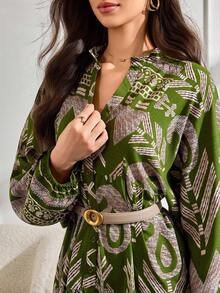 EURMUSE Tall Size Over All Print Button Detailed Long Dress - Multicolor - View 4