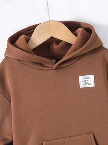 SHEIN 兒童男童 2件組冬季內裡連帽衛衣與秋季長褲套裝，字母圖案返校服飾，休閒舒適時尚校園穿搭 - 棕色 - 查看 4