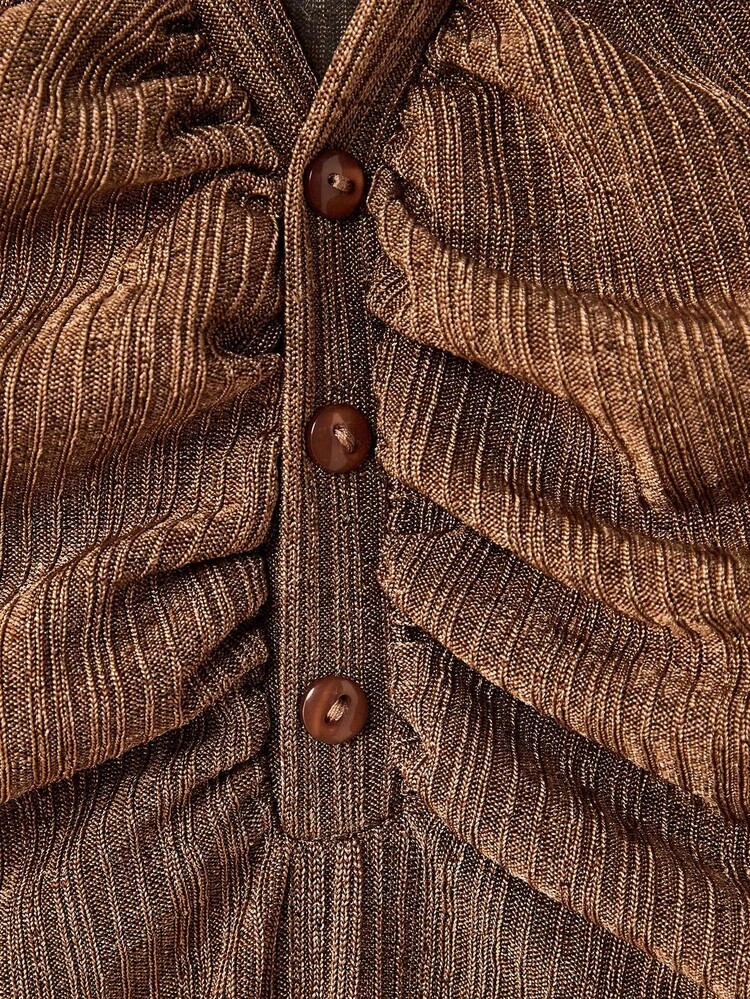 Braunes figurbetontes Poloshirt-Stil Langarm-Bodysuit für Frauen im Herbst und Winter
