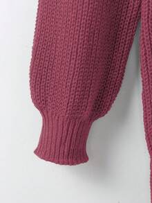 EMERY ROSE Plus Size Women Loose Casual Drop Shoulder Lantern Sleeve Knitted Cardigan, Black Jacquard Pattern, Mid-Length, Versatile Daily Wear - Red Violet - View 4