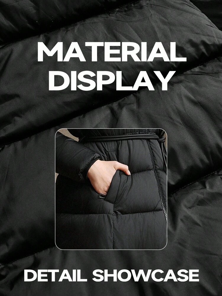 Women's Elegant Minimalist Long Winter Coat With Detachable Fur Collar, Cinched Waist Waist, A-Line Hem, Black Padded Coat