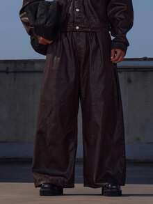 Musero Wide Barrel Leg Waxy Denim Jeans Bottoms Only Fall/SPRING SUMMER - Brown - View 2