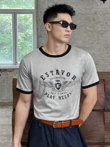 Manfinity VCAY 男士时尚休闲印花圆领T恤 - 灰色 - 查看 2