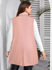 SHEIN Clasi Rompi Jas Polos Ukuran Besar untuk Kasual & Kantor/Musim Dingin - Berwarna merah muda - View 2