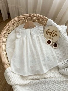 Baby Girl Summer Casual Loose Fit Embroidered Short Sleeve Dress - White - View 2
