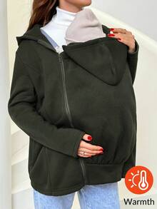 SHEIN Maternity Solid Color Hooded Long Sleeve 3-In-1 Jacket