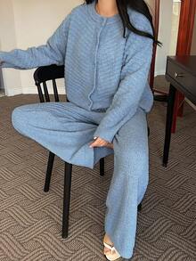 DAZY Women's Loose Textured Half Fleece Knit Fluffy Lounge Set, Fall Winter Clothes, Cozy Outfit