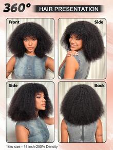 非裔蓬松卷曲波波头假发，带刘海，Cioly 卷发假发，真人发蓬松卷曲波波头刘海假发，无需胶水即可佩戴，自然黑色，万圣节服装 - Natural Black - 查看 2