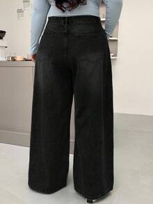 Dazy Plus Quần jean ống rộng dài, dáng rộng, giặt cũ, lót nhiệt, size lớn cho nữ, thời trang thu đông - màu đen - Xem 2