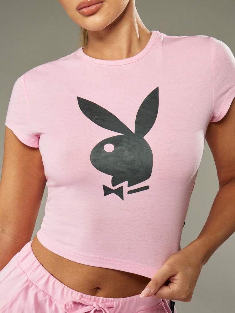 Missguided x Playboy Christmas Logo Crop Top And Wide Leg Pants Set