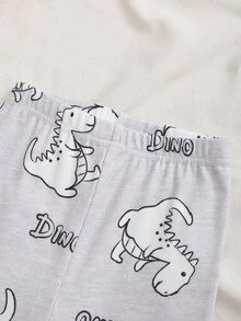Toddler Boys' Cartoon Dinosaur & Letter Print Crew Neck Long Sleeve Top And Elastic Waist Pants Pajama Set, Spring/Autumn - Light Grey - View 6