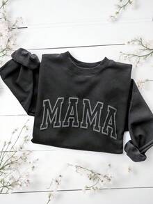 EMERY ROSE Women Regular Fit Crew Neck Long Sleeve Sweatshirt With "MAMA" Slogan, Spring/Autumn Fall Cloth For Women Winter - Black - View 4
