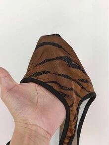 Amplova Mono de moda salvaje para mujer de talla grande con cuello cuadrado y redondo, estampado de tigre, accesorios metálicos, sin mangas, espalda descubierta y hebilla cruzada ajustada - Marrón - Ver 8