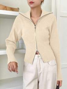 DAZY Women's Casual Turn-Down Collar Cardigan, Autumn - Apricot - View 4