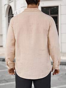 Manfinity Homme Men's Striped Casual Loose Half-Placket Polo Neck Shirt Men Cream Shirt, For Fall - Camel - View 2