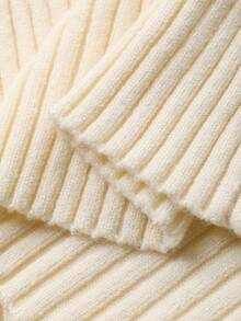 FRIFUL 女式高领罗纹撞色缝线修身袖口蝴蝶结休闲厚毛衣 - 米色 - 查看 7