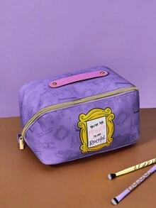 FRIENDS X SHEIN 1pc Cartoon & Letter Print Zipper Makeup Bag, Gifts - Purple - View 1