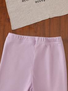 SHEIN 女婴幼儿新生儿0-3岁可爱趣味日常百搭3D心形长袖卫衣和打底裤套装，婴儿秋冬装 - 紫色 - 查看 6