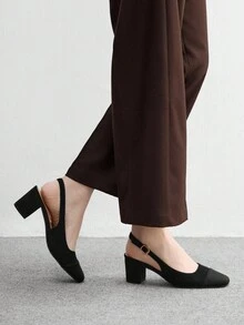 CUCCOO BIZCHIC 女士时尚迷人高跟鞋，黑色 PU 皮革材质，方头，通勤，舒适，室内，办公室，街头，派对，旅行，度假，春夏季，适合搭配连衣裙、牛仔裤、短裤 - 黑色 - 查看 4