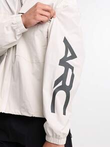 Men's Letter Print Pocket Design Zip Front Casual Long Sleeve Jacket - Beige - View 3