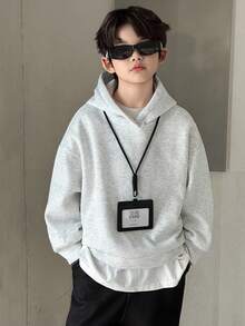 DAZY Tween Boys Casual Solid Color Thermal Lined Hoodie Sweatshirt, Basic Style For Students, Cool Autumn